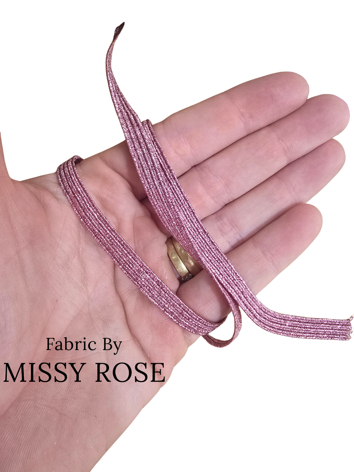 Rose Pink Glitter Braided Elastic - 6mm