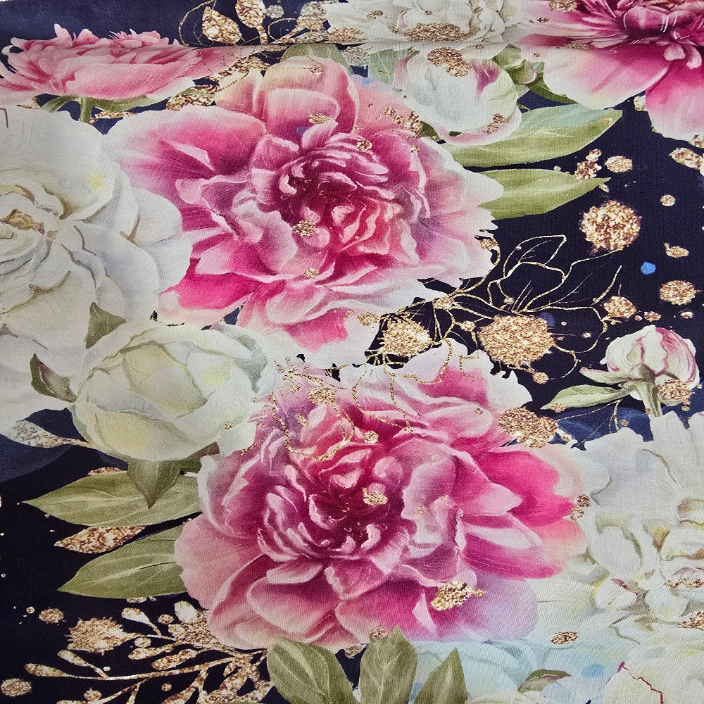 Navy Mega Floral - Knit 260 Fabric