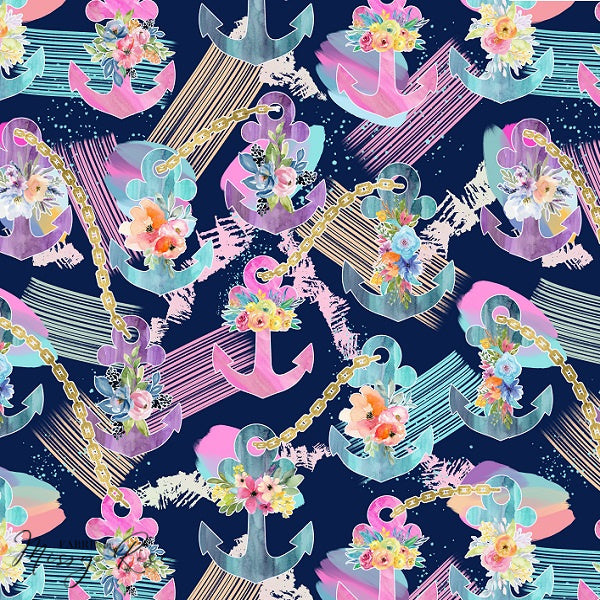 Navy Anchor -  Knit 220 Fabric