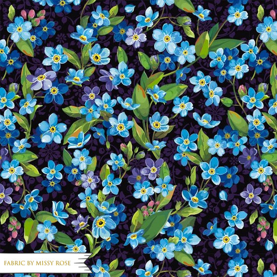 Navy Floral - Rayon Fabric