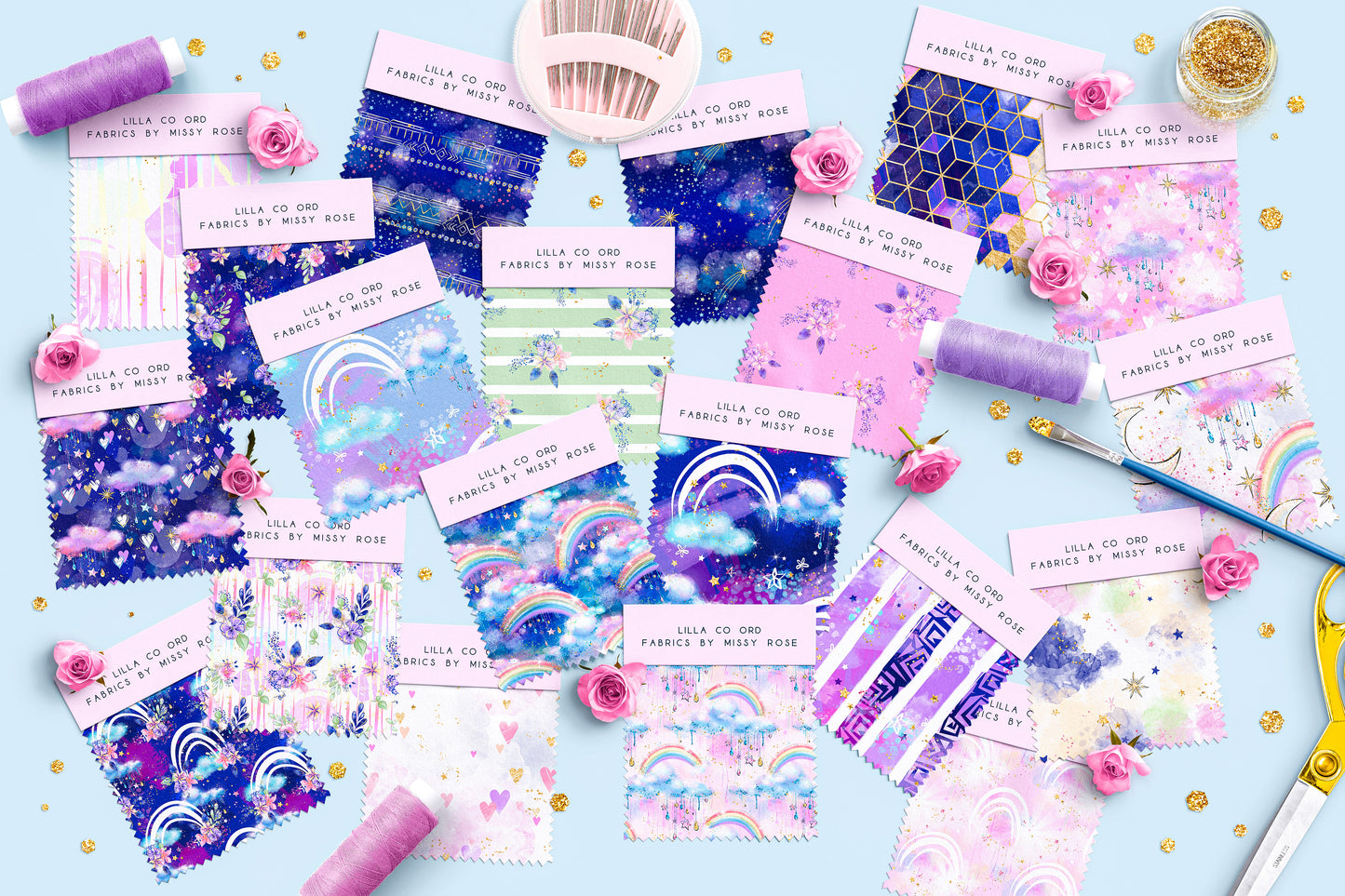 Jelly Roll 20 pieces - Quilting - Lilla Unicorn CO-ORD Fabric