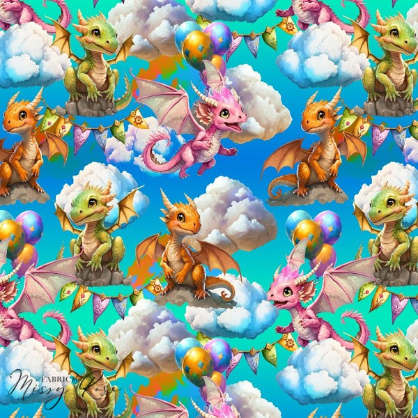 Load image into Gallery viewer, Colourful Dragons -  Knit 220 Fabric

