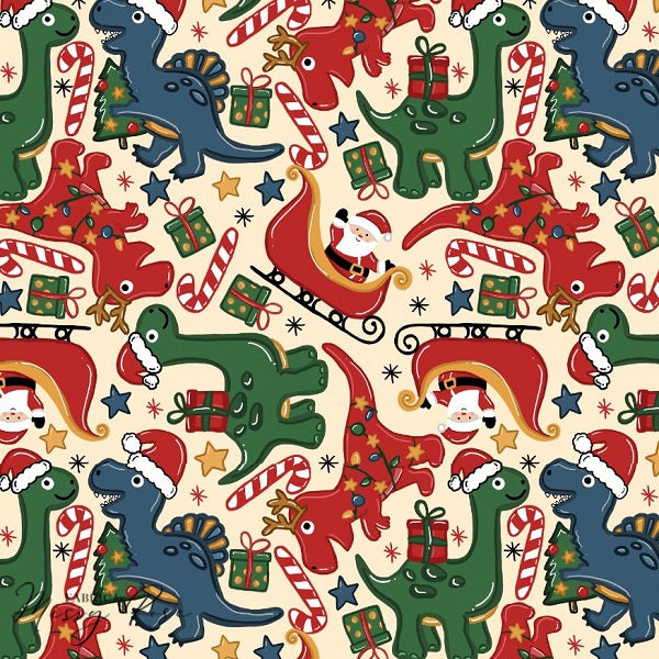 Festive Dinosaur -  Knit 180 Fabric