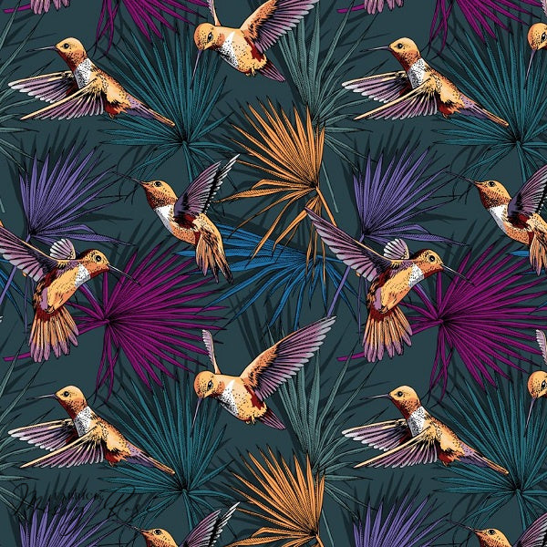 Navy Hummingbird - Woven Fabric