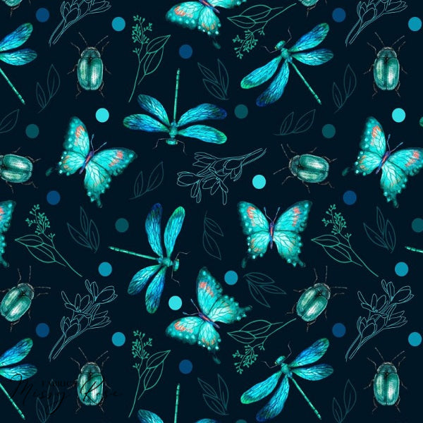 Navy Dragonfly - Bamboo Lycra Fabric