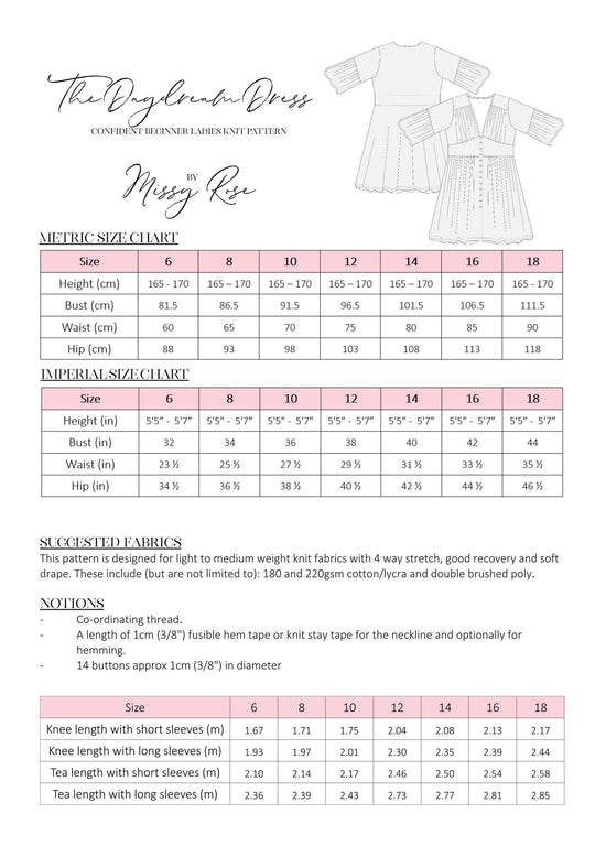 Missy Rose Daydream Dress - Womens PDF Sewing Pattern – Fabric By Missy ...