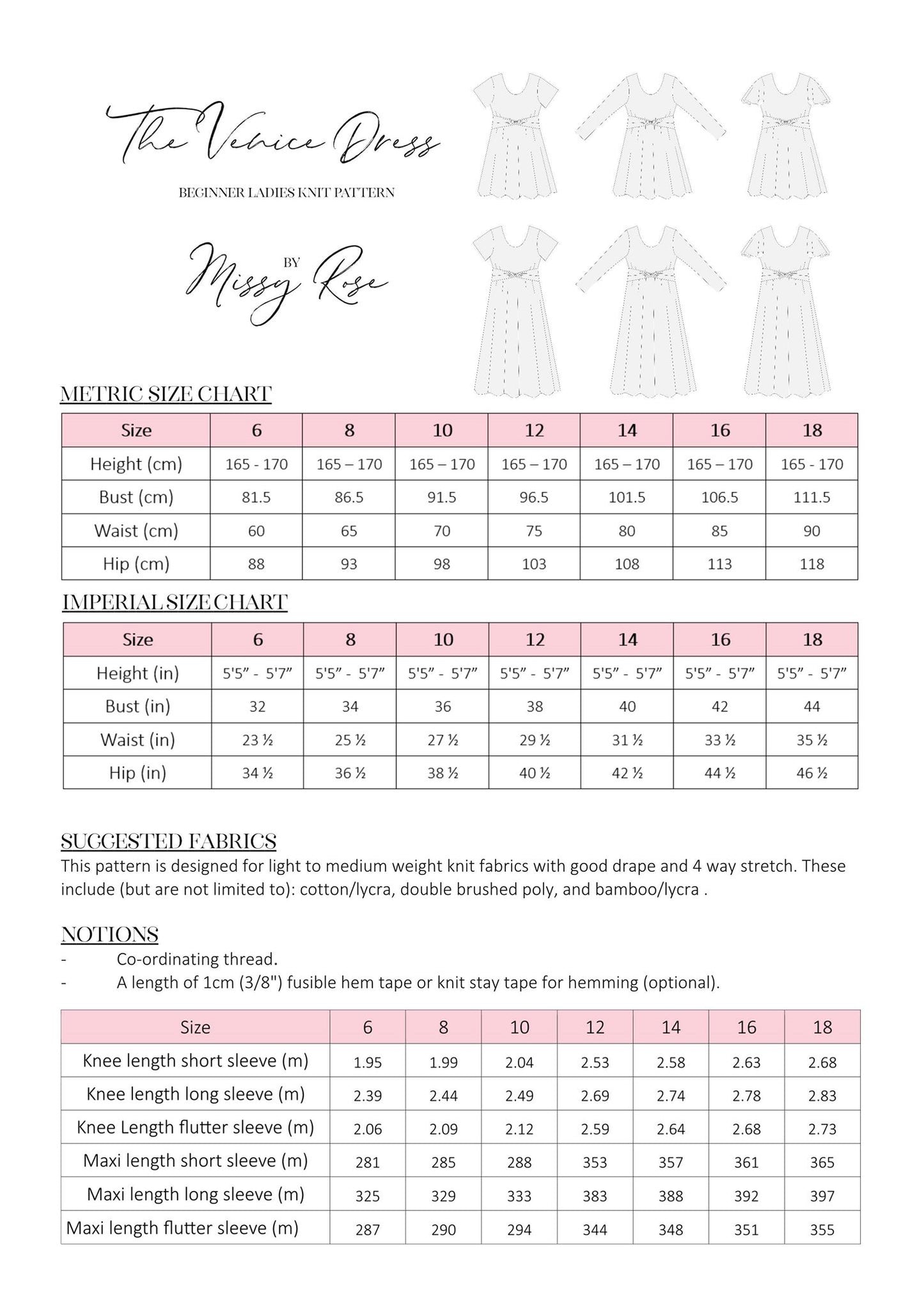 Missy Rose Venice Dress - Bundle PDF Sewing Pattern