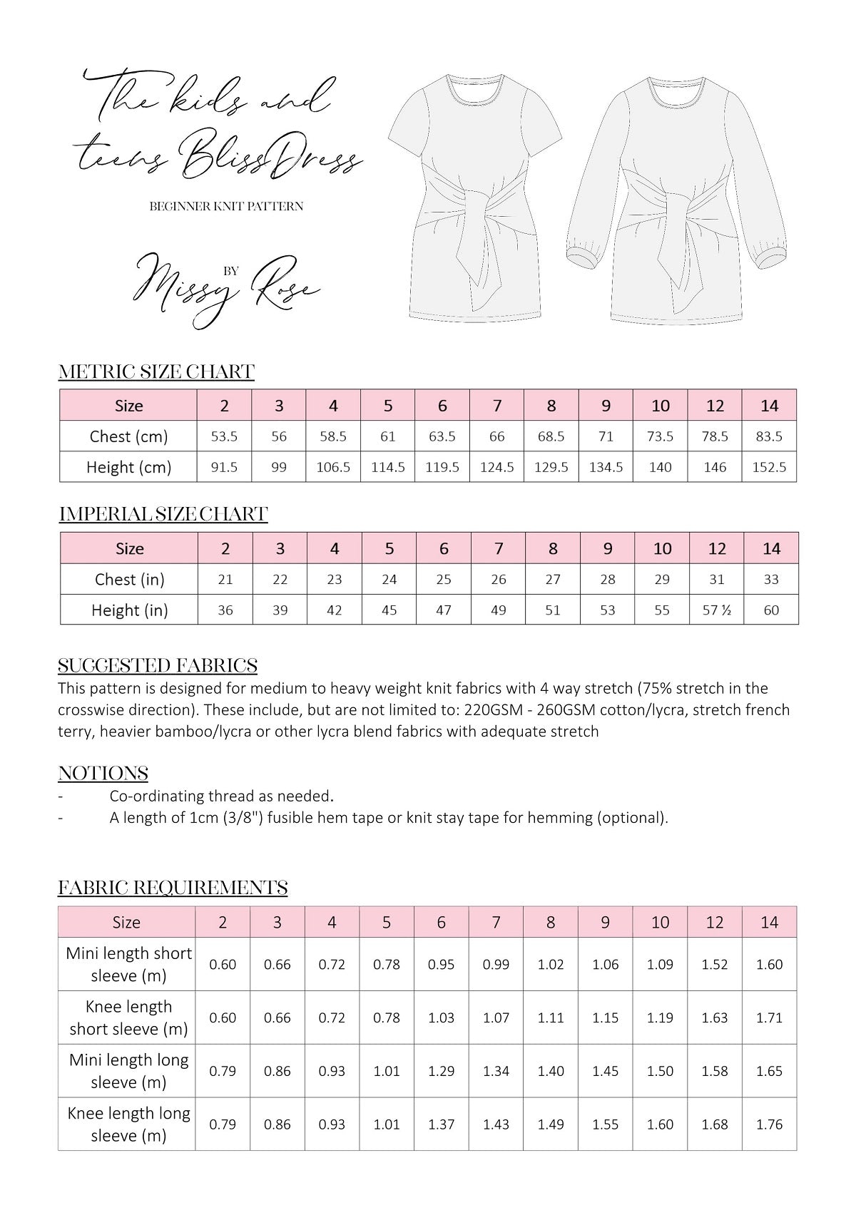 Missy Rose Bliss Dress - Children's and Teens PDF Sewing Pattern