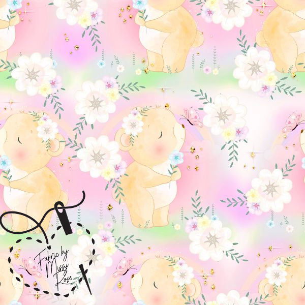 Cute Floral Bear -  Knit 220 Fabric