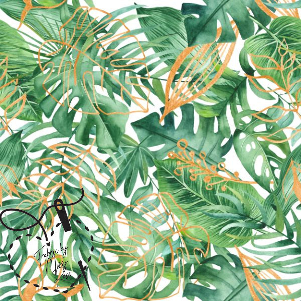 Load image into Gallery viewer, Green Tropical Leaves - French Terry Fabric
