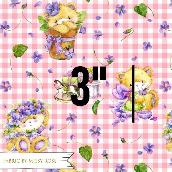 Pink Plaid Floral Bear - French Terry Fabric