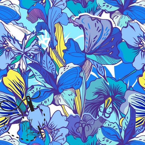 Blue Floral - French Terry Fabric