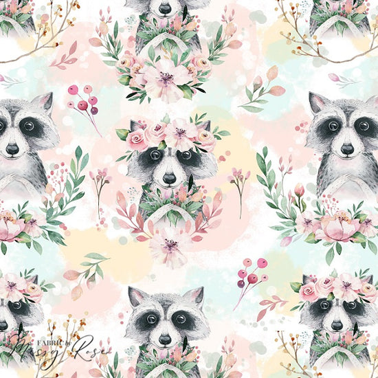 Floral Racoon - Canvas Fabric