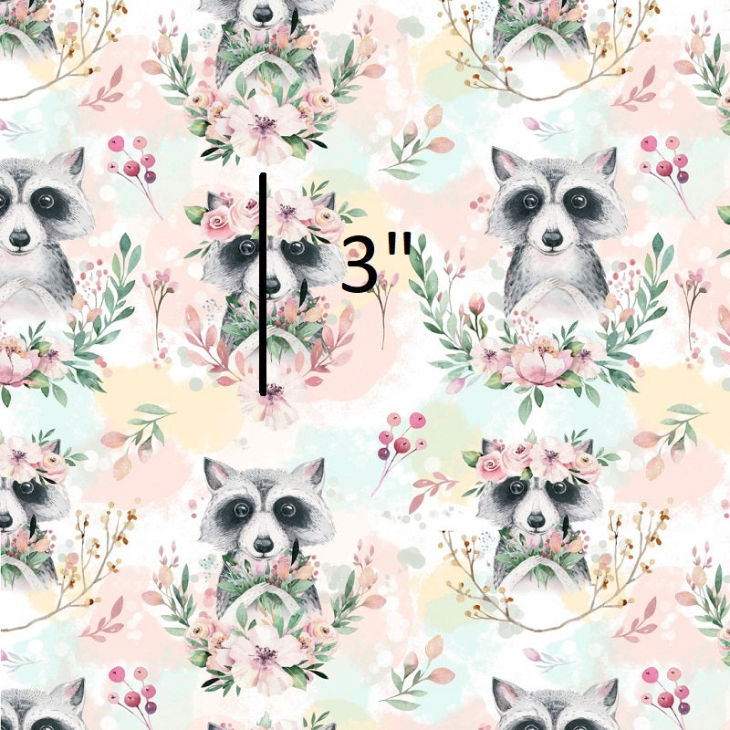 Floral Racoon - Canvas Fabric