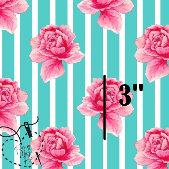 Aqua Pink Striped Floral -  Knit 220 Fabric