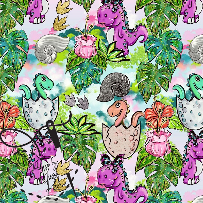 Floral Dinosaur - Woven Fabric