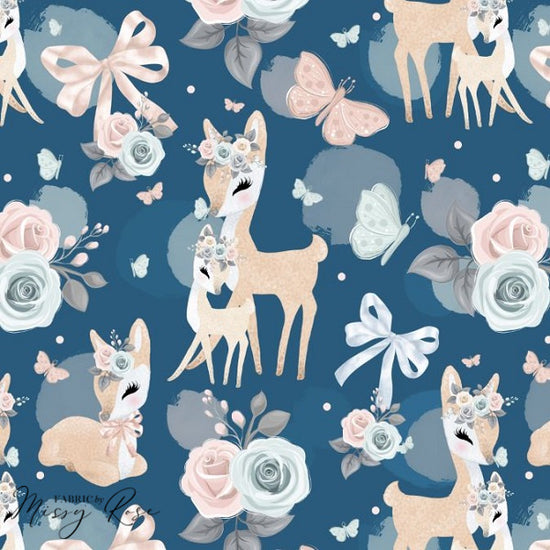 Navy Deer - Double Brushed Polyester Fabric