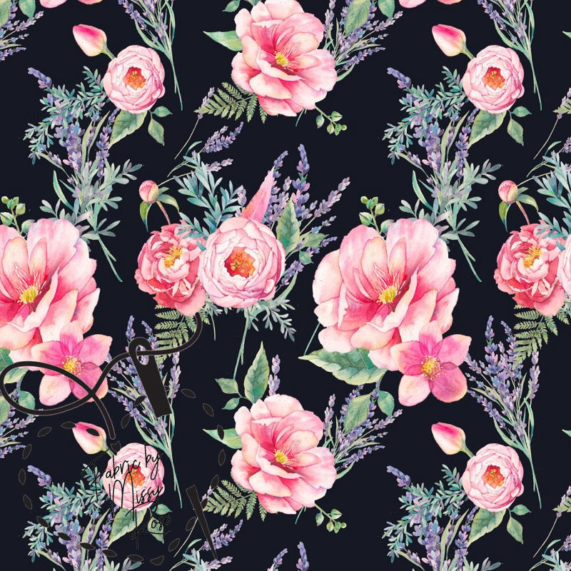 Navy Floral -  Knit 220 Fabric