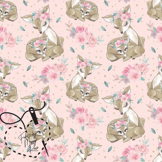 Pink Woodland Deer - French Terry Fabric