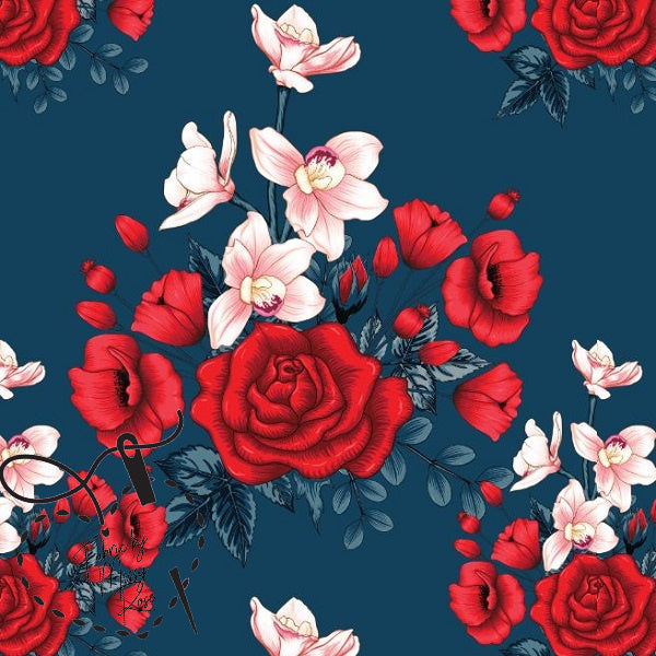 Navy Rose - French Terry Fabric