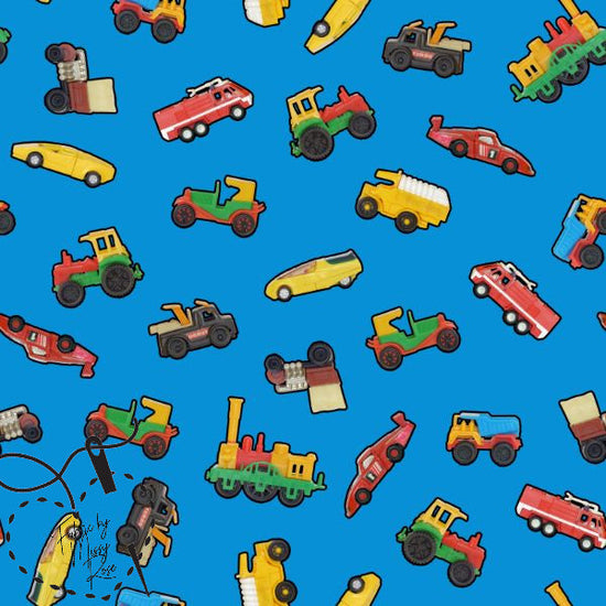 Blue Toy Car - French Terry Fabric
