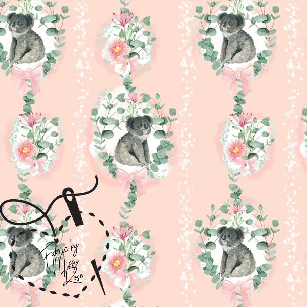 Pink Koala - French Terry Fabric