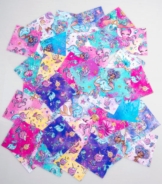 Load image into Gallery viewer, Charm Pack 5&amp;quot; x 5&amp;quot; 40 pieces - Quilting - Melody Mermaid Fabric
