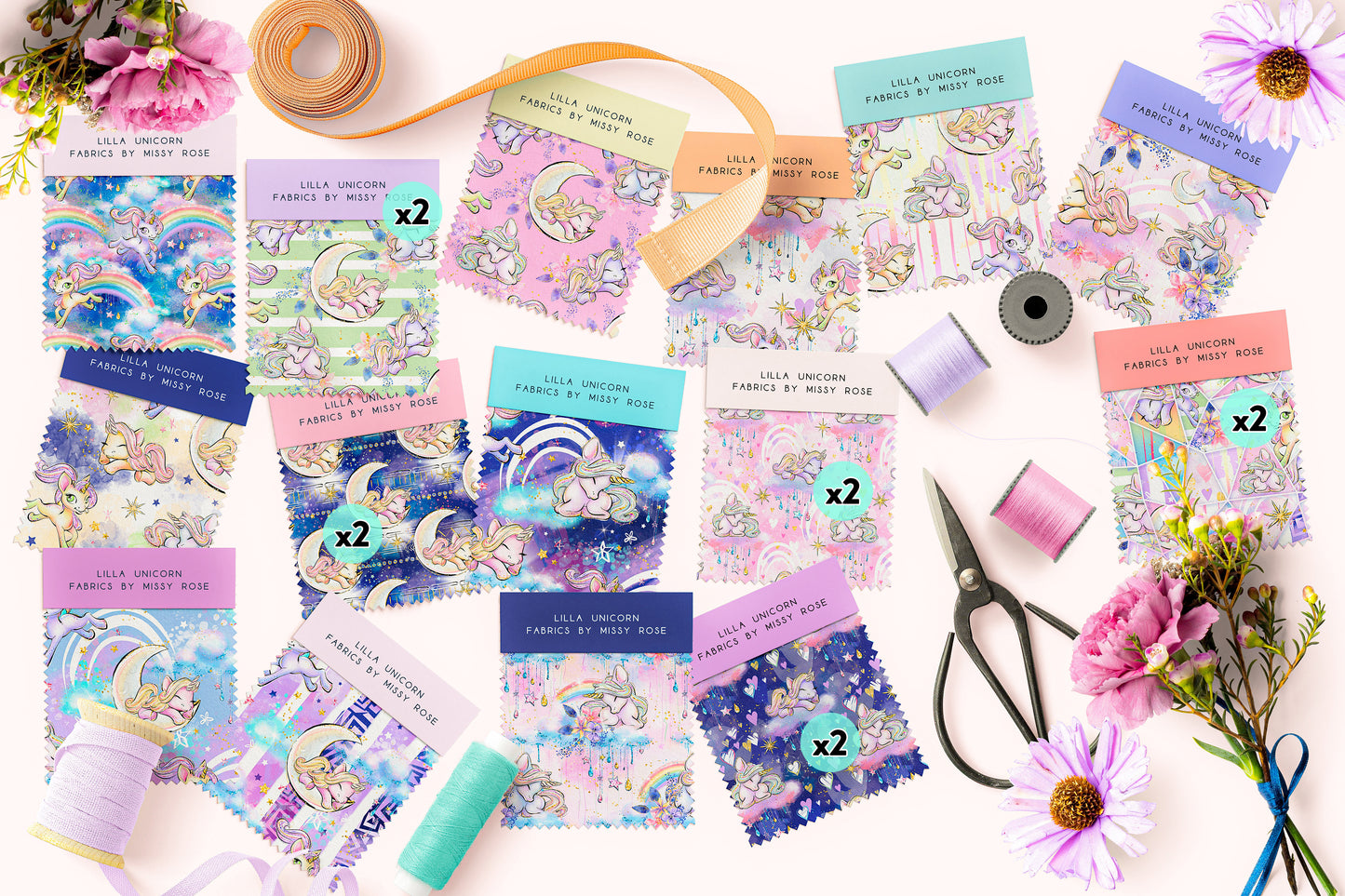 Load image into Gallery viewer, Jelly Roll 20 pieces - Quilting - Lilla Unicorn Fabric
