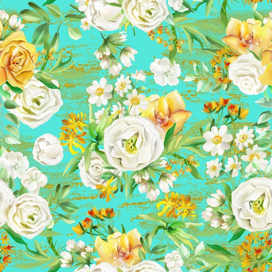 Teal Floral - Rayon Fabric