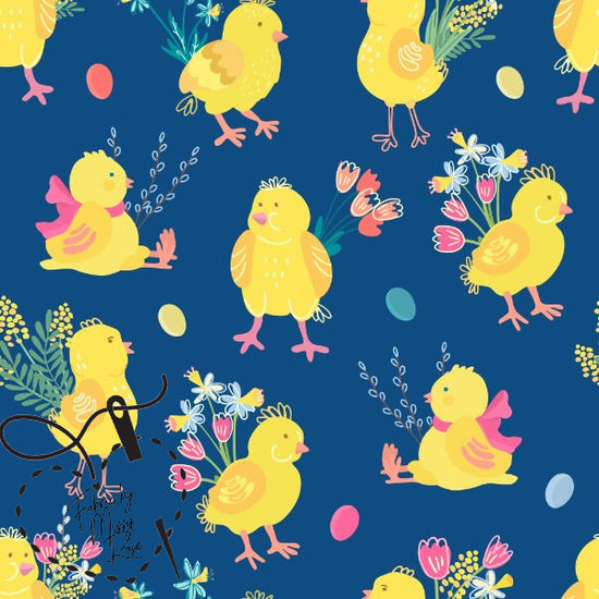 Navy Chicken - Canvas Fabric