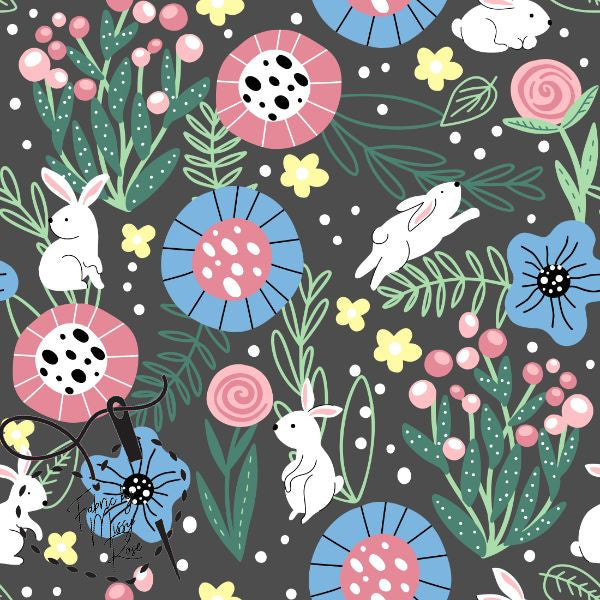 Grey Woodland Bunny  - Canvas Fabric