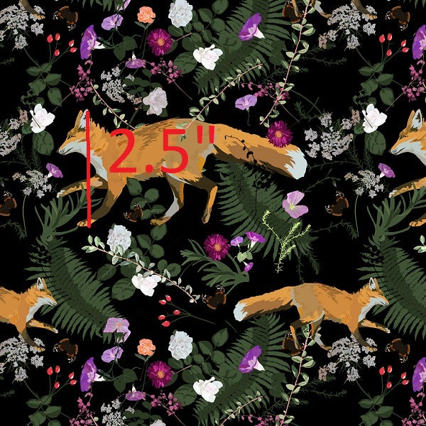 Black Floral Fox -  Knit 220 Fabric